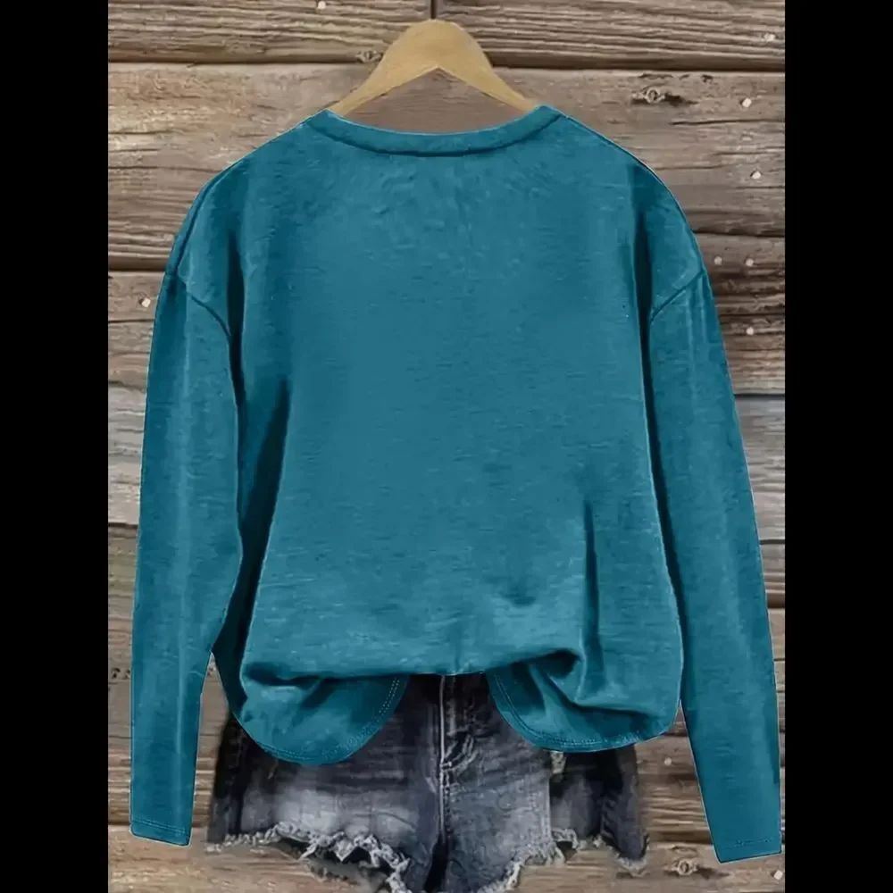 Black Cat Print Long-Sleeved Crew Neck Casual T-Shirt Sz 16 - Picture 2 of 4